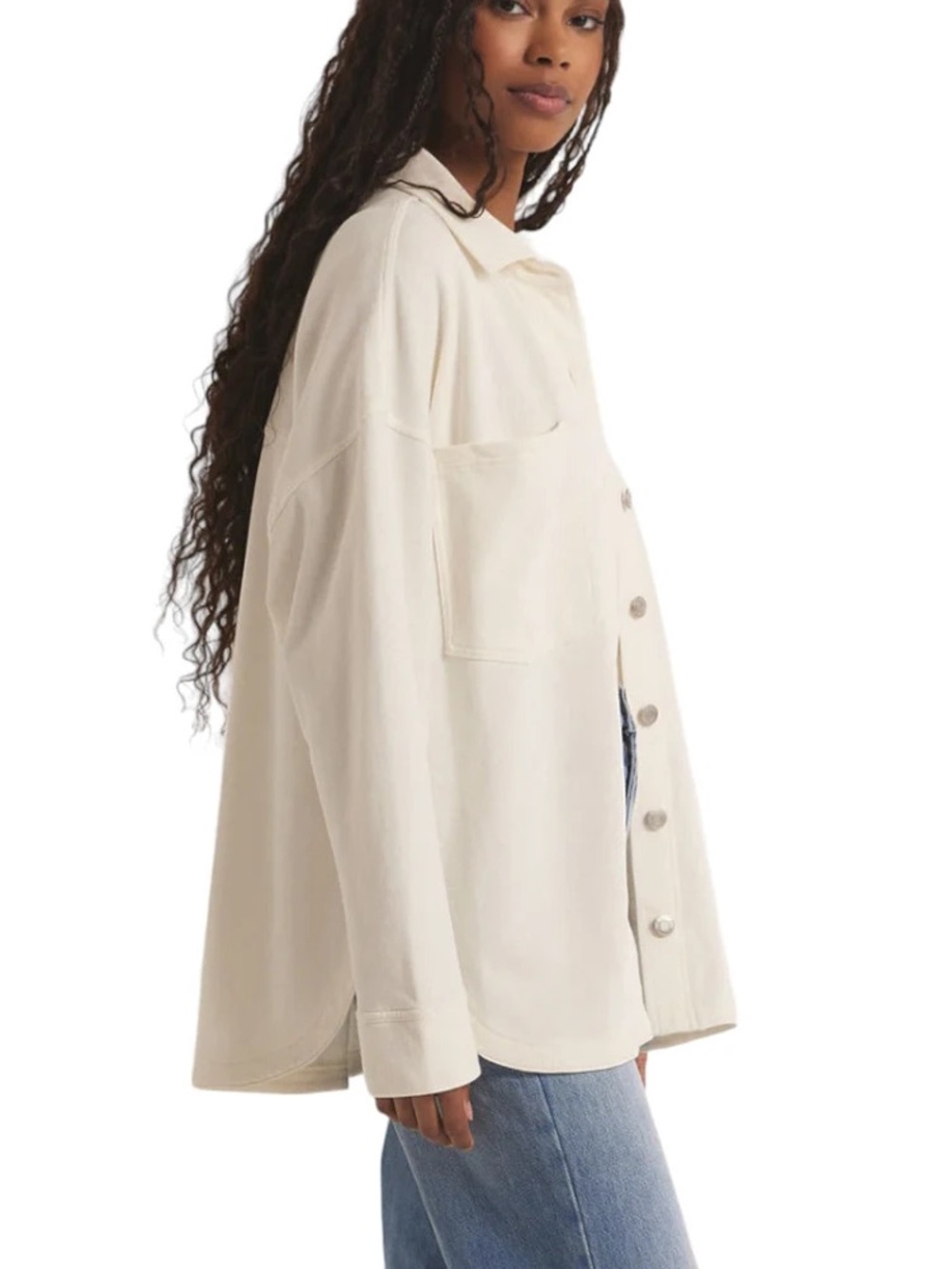 Z SUPPLY All Day Knit Jacket Shacket French Terry Sandstone Beige Small - Picture 4 of 10